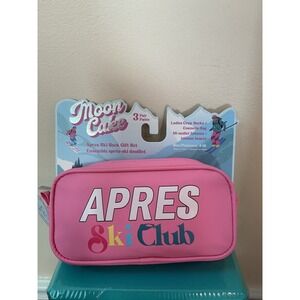 Moon Cake Après Ski Gift Set Pink Cosmetic Bag 3 Pair Crew Socks